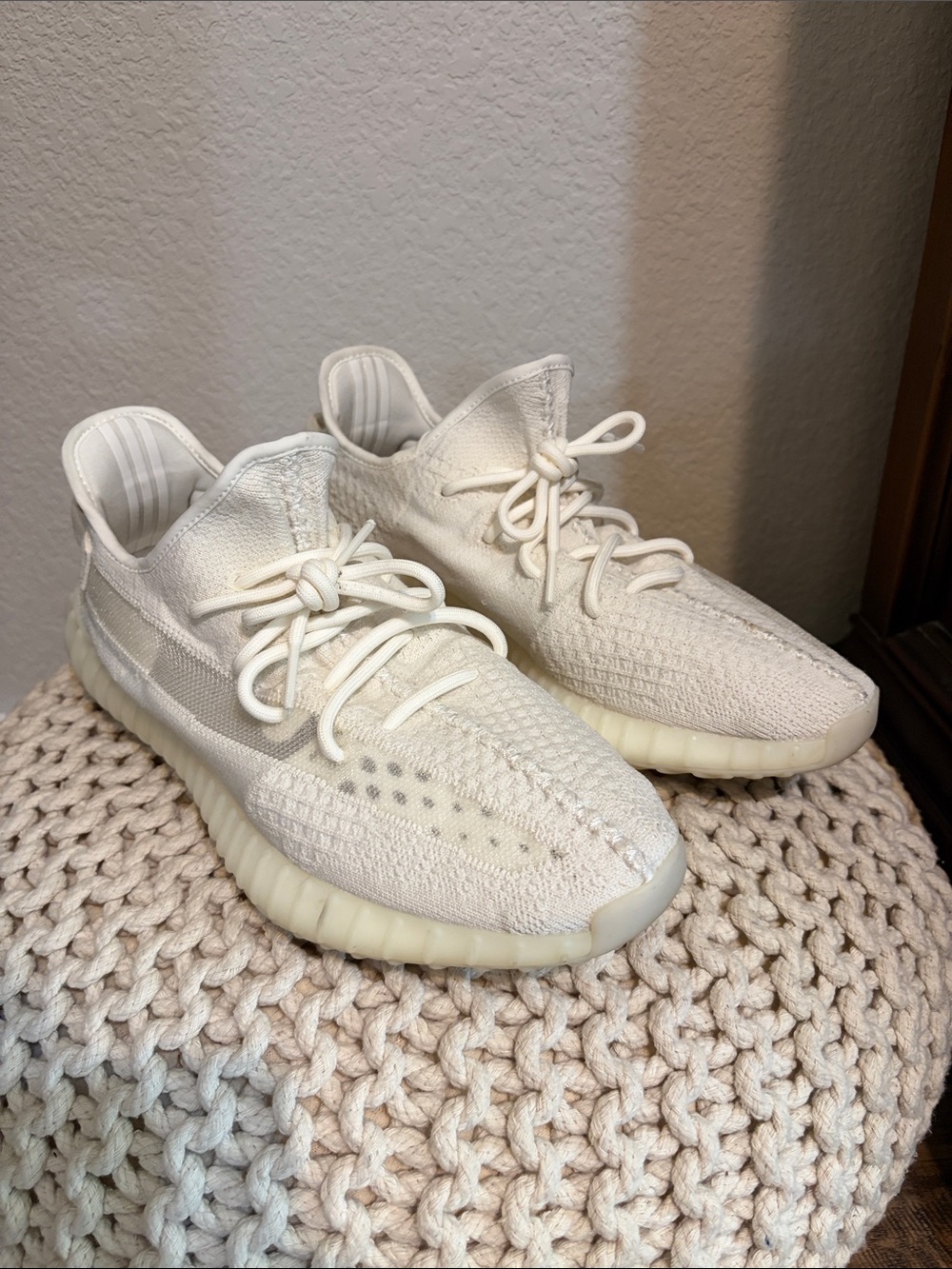 Adidas Mens Yeezy Boost Style Cream White Knit Sneakers